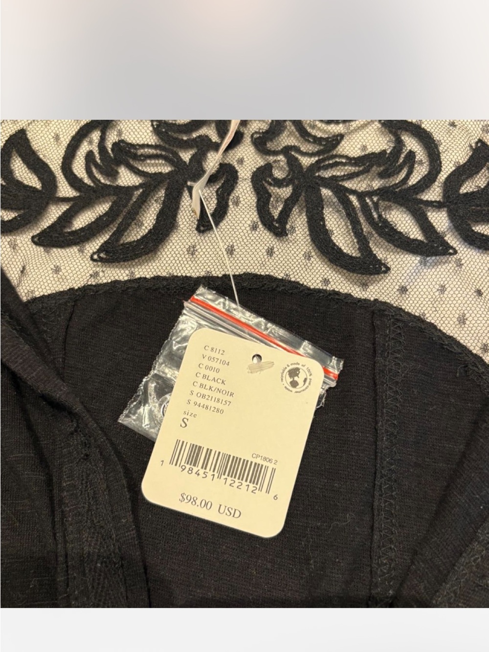 Free People Black Lace-Trim Button Down Shirt - Picture 3 of 5